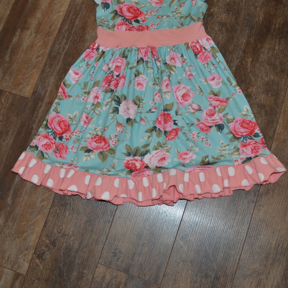 Teal Dress with Flowers - Picture 2 of 6